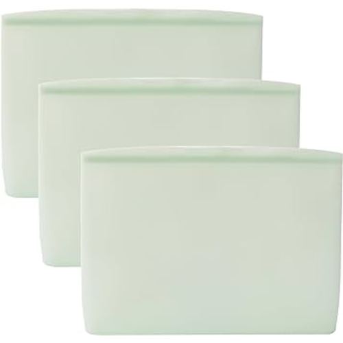 Reusable Silicone Bags (Set of 3) - 100% Food-Grade Silicone Food Storage Containers - Leakproof Reusable Food Storage Bags - Reusable Freezer Bags w/Snack, Sandwich, Quart, & Half Gallon Sizes