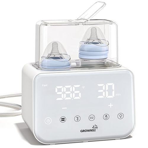 Baby Bottle Warmer, Grownsy 10-in-1 Fast Bottle Warmer Accurate Temp Control, with LCD Display, Timer, Defrost, Sterili-zing, Keep 24H, Double Bottle Warmer for Breastmilk& Formula, Heat Baby Food