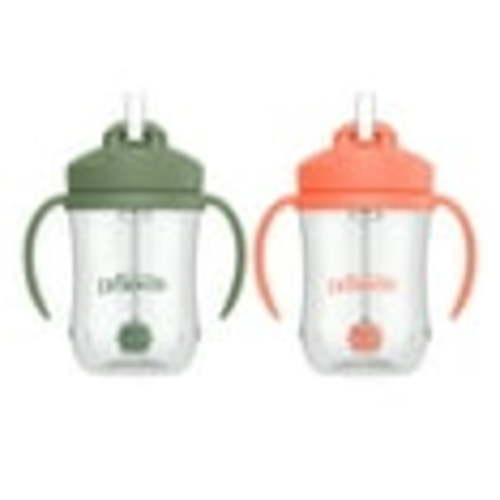 Dr. Brown's Milestones Baby's First Straw Cup with Weighted Straw, 9oz, Coral/Olive, 6m+, 2 Pack