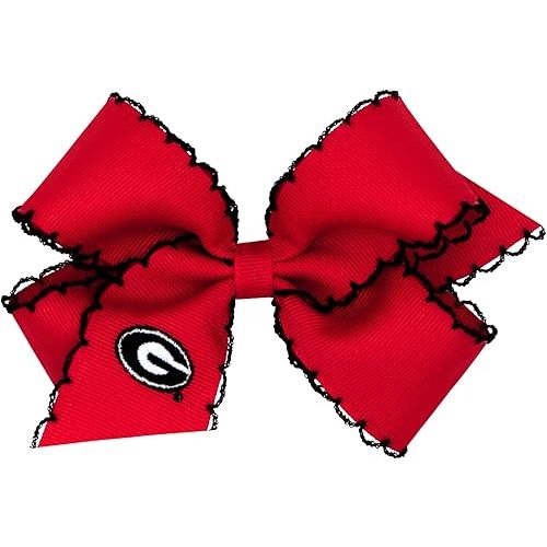 Divine Creations Girls' Collegiate Themed Game Day Logo Print Hair Bow by Wee Ones on a WeeStay Clip, Moonstitch, Medium, Georgia