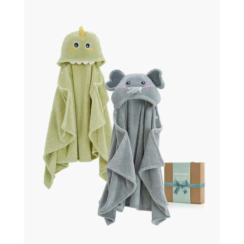 Soft Coral Fleece Baby Hooded Towels - Elephant & Crocodile