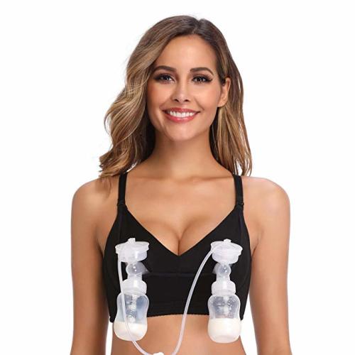 Hands-Free Pumping Bra and Nursing Bra, Adjustable Breastfeeding Bra, Suitable for Breast Pumps, XS-XXXL, M, Black - Medium