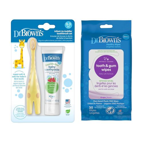 Dr. Brown's Virtual Bundle Infant Oral Care Bundle: Toothbrush, Toothpaste, and Tooth/Gum Wipes for Baby