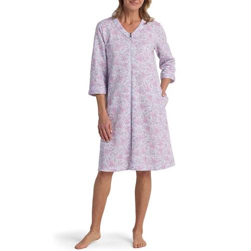 Miss Elaine Quilt-In-Knit Floral Paisley Print 3/4 Sleeve Short Zip Robe
