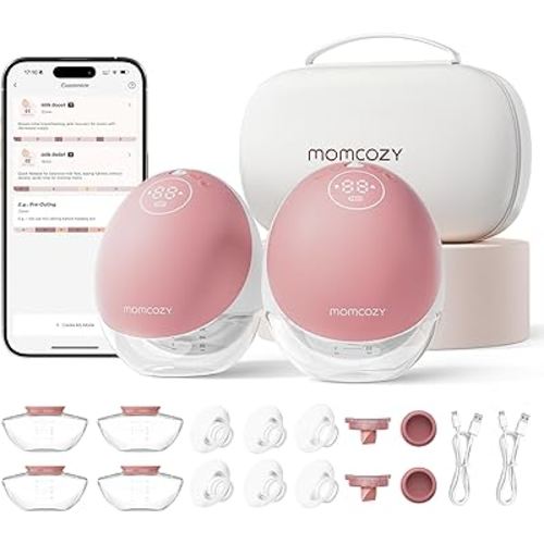 Momcozy Breast Pump Hands Free Upgraded Mobile Flow | M9, App Discreet Control with Personalized Multi-Modes & 15 Levels, Wearable Breast Pump 24mm, 2 Pack Cozy Red