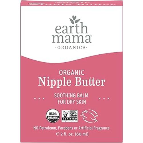 Earth Mama Organic Nipple Butter Breastfeeding Cream, Lanolin-Free, Safe for Nursing & Dry Skin, Non-GMO Project Verified, 2 Fl Oz