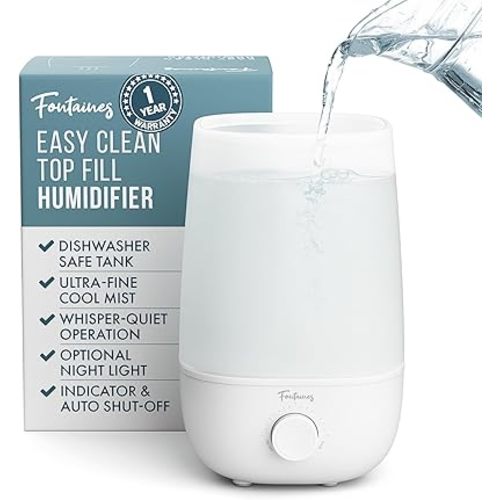 Fontaines Luxury Top-Fill Cool Mist Humidifier - 360° Ultra-Fine Mist, Whisper-Quiet Operation, Dishwasher-Safe Tank, Nightlight & Auto Shut-Off, Easy to Clean for Home, Bedroom, Baby Nursery