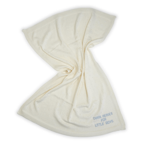 Thank Heaven Embroidered Blanket, Blue