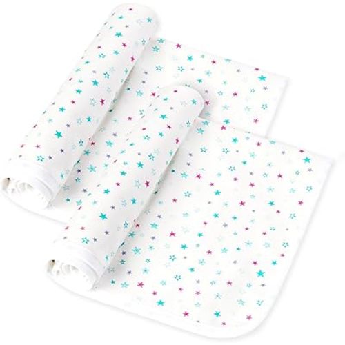 RUILI Waterproof Diaper Changing Pad for Baby, Soft Cotton Reusable Changing Pad Liner, Portable Absorbent Change Mat for Girls Boys Women (2 Pack, Star)