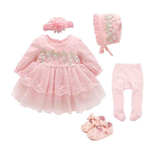 foohinck Newborn Baby Girl Dress Clothes 0 3 6 Months Princess Pink Dress White Baptism Outfit Party Dress Hat Shoes Set
