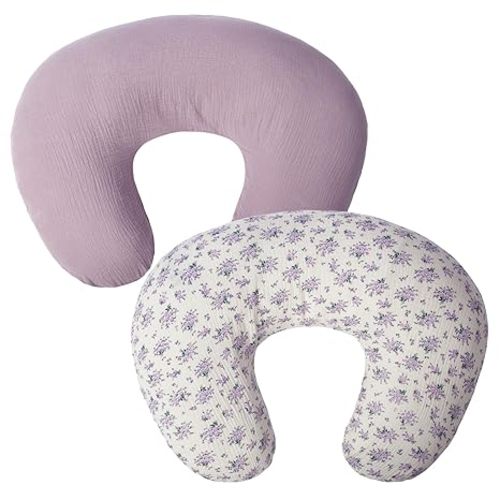 FUNUPUP Muslin Nursing Pillow Cover Compatible with Boppy Nursing Pillow, Soft Baby Nursing Covers for Breastfeeding Pillows for Boys Girls, only Cover, Purple&Purple Floral