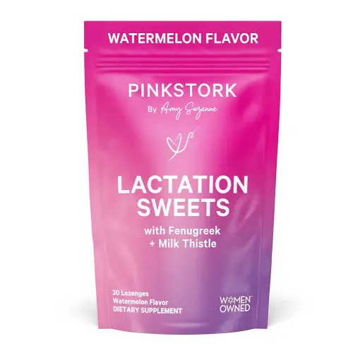 Pink Stork Lactation Sweets Supplement, Breastfeeding Snacks with Fenugreek and Milk Thistle to Support Breast Milk Supply - 30 Watermelon Candy Drops (Packaging May Vary)