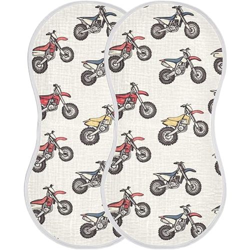 Motocross Dirt Bike Vintage Burp Cloths Baby Boys Girls Absorbent Soft Cotton Burping Cloths Rags 2 Pack