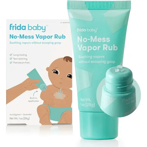 Frida Baby No-Mess Vapor Rub, Baby Vapor Rub for Chest, Neck, Back + Foot,Non-staining, Petroleum-Free Hands-Free Applicator Tube, Soothing Eucalyptus & Lavender for Sleep