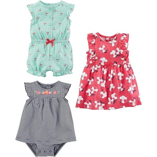 Simple Joys by Carter's Baby Girls' 3-Pack Romper, Sunsuit and Dress