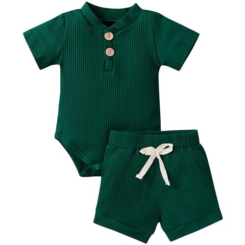 Ledy Champswiin Summer Newborn Baby Boy Girl Clothes Set Ribbed Outfits Unisex Infant Solid Short Sleeve Tops Shorts 2PCS