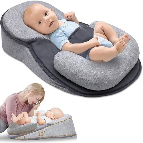 Rest Nest Baby Lounger Pillow for Newborn, Reflux Pillow for Baby with Strap for Infant Support Cushion Reflux Breastfeeding Pillow, Bottle Feeding, Tummy Time