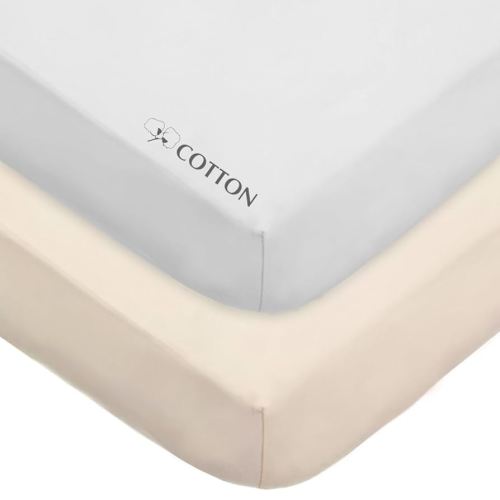 American Baby Company 2 Pack Fitted Crib Sheets 28" x 52", Soft Breathable Neutral 100% Cotton Jersey Sheet, Cream and White, for Boys and Girls, Fits Crib and Toddler Bed mattresses