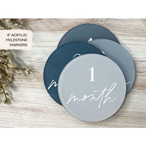 Monthly Milestone Markers | Name Plate, Hello World, Bump Update - Acrylic Discs Baby Boy Blue Ombre, Babys First Year, Shower Gift