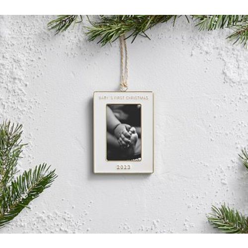 Babys First Enamel Frame Ornament, White, Rectangle