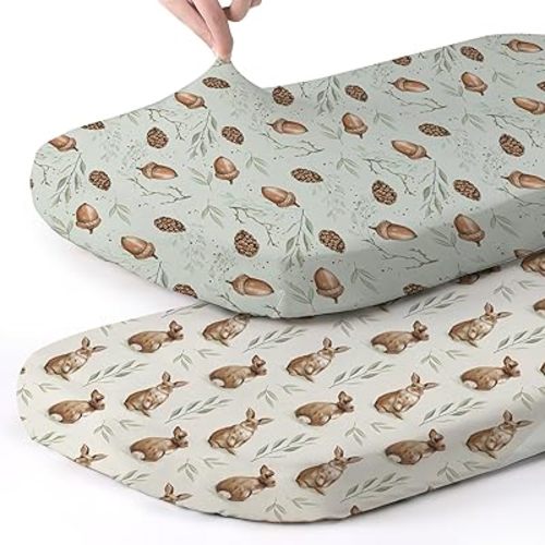 Stretch Fitted Bassinet Sheet Set BROLEX 2 Pack Cradle Sheets for Bassinet Pad/Mattress,Unisex Boys Girls,Ultra Soft,Bunny Nuts