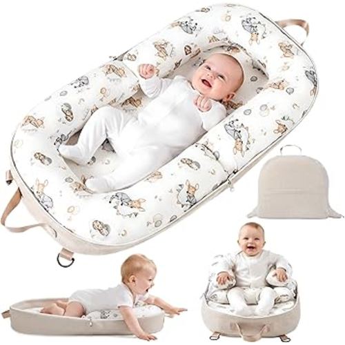 Baby Lounger-Infant Lounger for Newborn 0-24 Months, Portable Baby Nest for Home and Travel, 3 in 1 Newborn Lounger with Pure Cotton Cover, Breathable & Soft Infant Nest for Boys & Girls