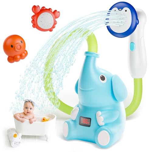 HEMRLY Baby Bath Toys, LED Water Temperature Display, Bath Toys for Infants 6-12 Months with Three Shower Heads, Baby Shower Head for Bath IPX7 Waterproof USB Rechargeable, Baby Gift for Boys & Girls