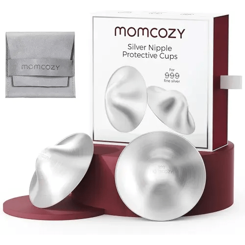 Momcozy 999 Silver Nursing Cups, Hole-Free Design, 999 Silver Nipple Shields, Breastfeeding Essentials, Silver Nipple Shields for Breastfeeding Newborns, Metal Nipple Shields, Regular Size