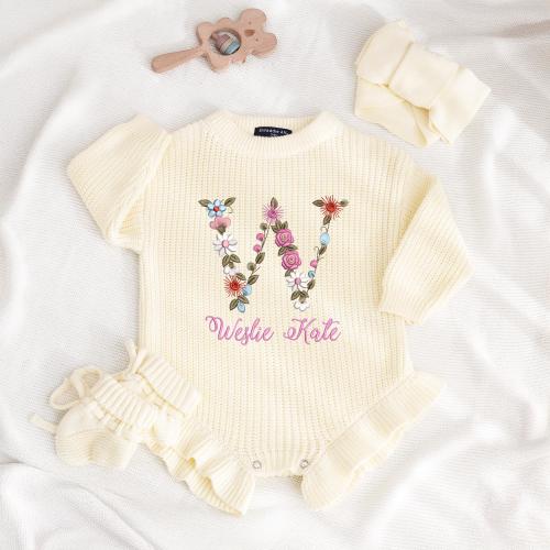 Custom Baby Name Romper, Floral Embroidery Romper, Baby Girl Coming Home Outfit, Personalized Baby Gift, Monogrammed, Baby Shower Gift