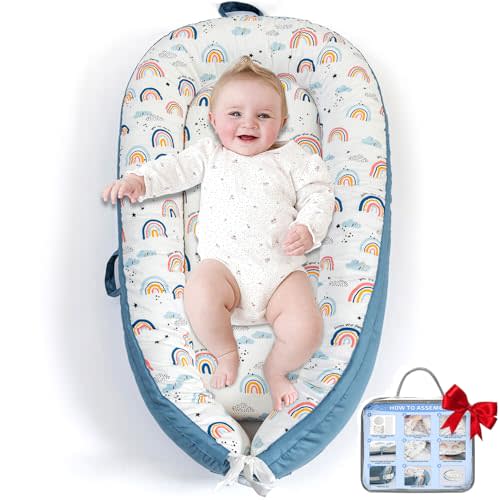 BELIVIUM Baby Lounger for Newborn, Infant Lounger for Playtime, Detachable 0-18 Months Infant Nest, Portable Baby Floor Seats & Loungers, Tummy Time Pillow Travel Essentials Must Haves Newborn Gifts