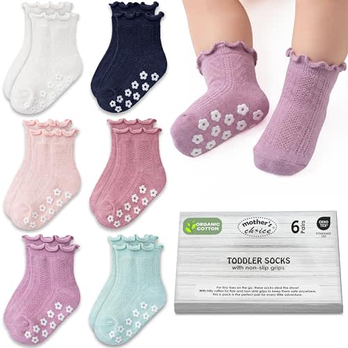 Mother's Choice Organic Cotton Socks For Boys Girls Breathable Non Slip Toddler Socks 2t-3t-4t-5t Ruffle Baby Socks 6-12 M