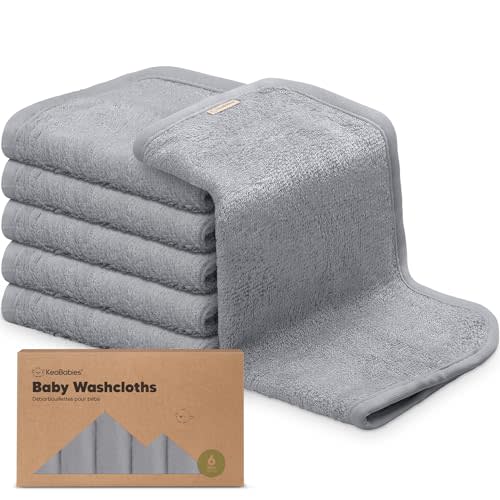 6-Pack Organic Baby Washcloths - Soft Viscose from Bamboo Washcloth, Baby Wash Cloths, Baby Wash Cloth for Newborn, Kids, Bath Baby Towels, Face Towel, Face Cloths for Washing Face (Cool Gray)