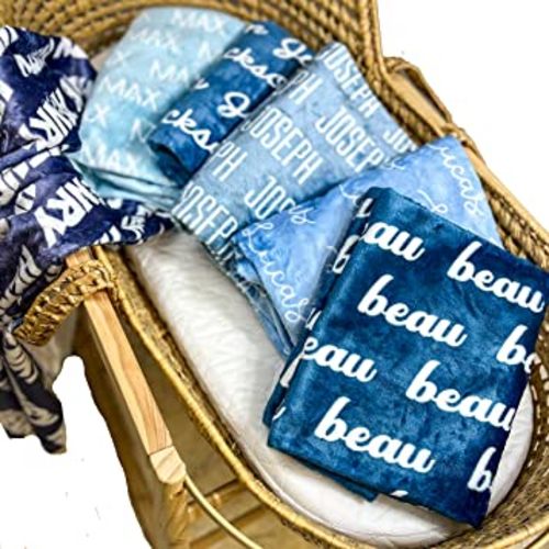 Blue Personalized Name Baby Blankets for Girls with Name - Customized Baby Blankets – Baby Stroller Blanket
