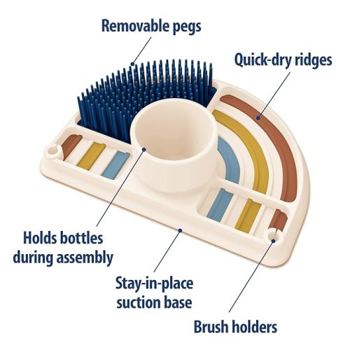 Dr. Brown's 2-in-1 Dry & Prep Silicone Mat, Silicone Baby Bottle Drying Mat with Removable Pegs for Baby Essentials, Built-in Bottle Prep, BPA-Free