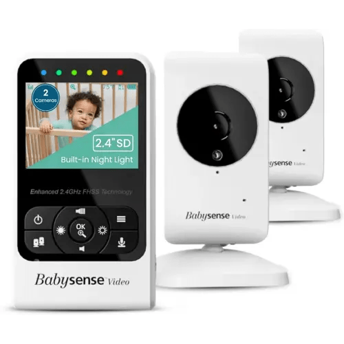 Babysense New Video Baby Monitor with Camera and Audio, Supplied with Two Cameras, Long Range, Room Temperature, Infrared Night Vision, Two Way Talk Back, Lullabies and White Noise, Model V24R_2