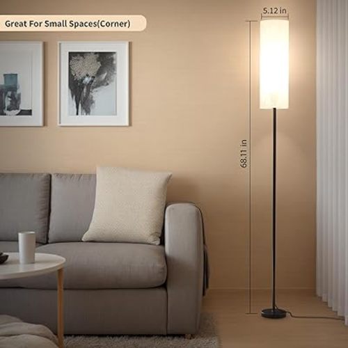 Frideko Floor Lamps for Living Room, Dimmable 3 Colors Temperature, Modern Floor Lamp with Remote, Tall Standing Lamps for Living Room Bedroom Office Corner, Foot Switch, Beige Shade, 9W RGB LED Bulb