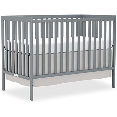 Baby Crib 5-in-1 Convertible, Wooden Nursery Cribs Converts to Toddler Bed, Daybed and Full Size Bed, 3 Adjustable Base, Non-Toxic Finish (Steel Grey)