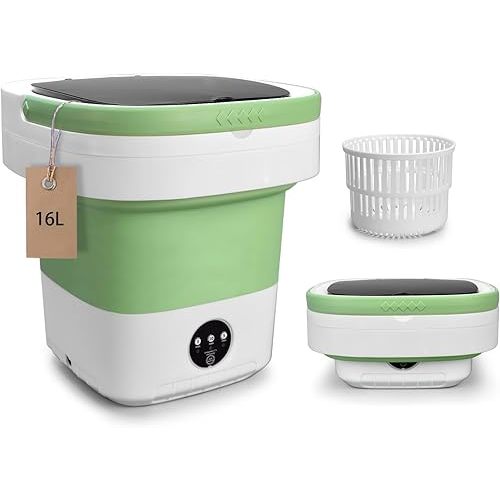 Portable Washing Machine, 16L Upgraded with Spin Basket Laundry Machine, 3 Cleaning Modes Suitable for Small Clothes, Foldable Design Ideal for Hotel, Campain, Apartment and Home