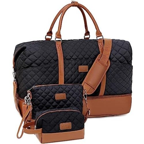 Weekender Bag, Large Travel Duffel Bag for Women, Carry on Overnight Bag with Shoe Compartment and Toiletry Bags