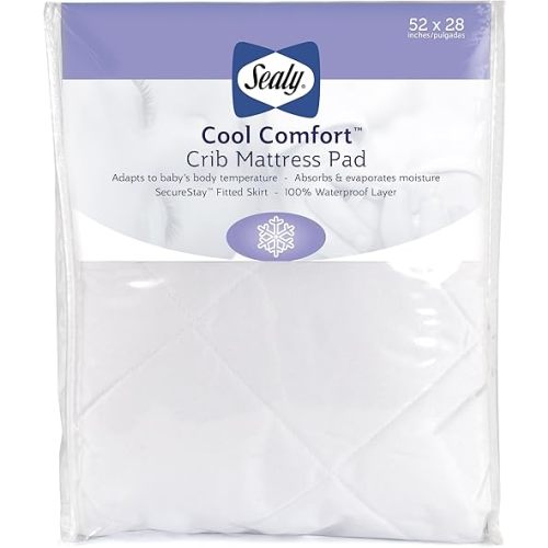 Sealy Baby Waterproof Cooling Crib Mattress Protector 52” x 28”- White