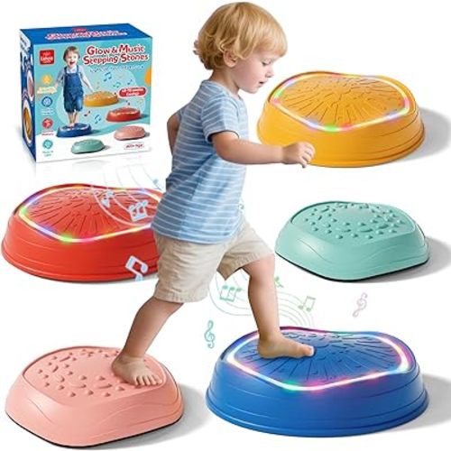 Lehoo Castle Light Up Musical Stepping Stones for Kids, Non-Slip Toddler Stepping Stones, Outdoor Sensory Toys for Toddlers 1-3, Obstacle Course for Kids