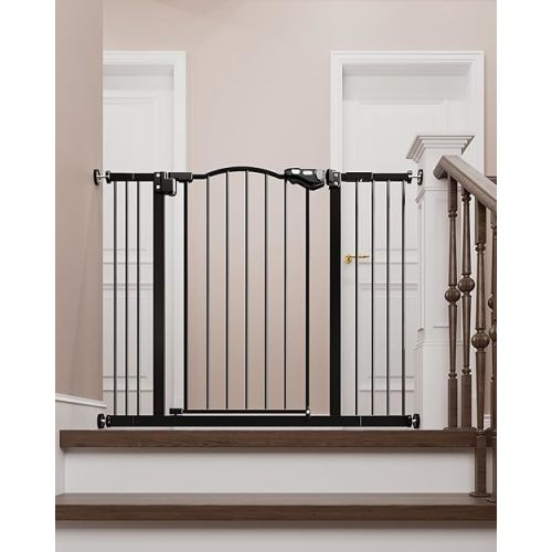 InnoTruth 29-39.6” Baby Gate for Stairs & Doorways, 30" Tall Dog Gate for Pets, Dual-Lock Safety and One Hand Opening Design, Pet Gate for Hallways, Outdoors, Wall-Friendly Install, Pure Black