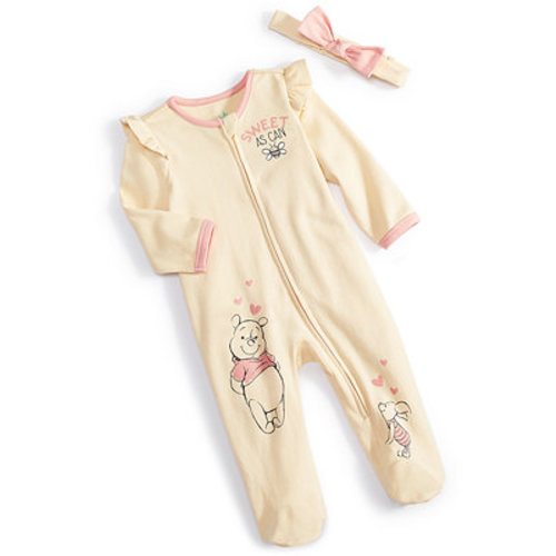 Baby Winnie-the-Pooh Footed Coverall & Headband, 2 Piece Set