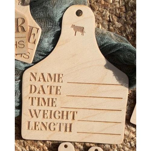Choose A Size and Engrave | Cowtag Birth Announcement Only | Birth Nursery Decor | Country Farm Baby Shower Gift Cow Tag