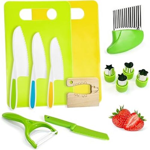 Chanking 13 Pieces Kids Safe Knife Set for Real Cooking Child-Friendly Plastic Chef Tools Montessori Kitchen Toys for Toddlers with Bright Colors Gifts for Boys and Girls