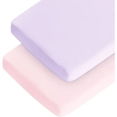 Crib Sheets Girl, 2 Pack Baby Sheets for Standard Crib Mattress & Toddler Bed Mattress, Snug Fit Breathable Soft Fitted Crib Sheet, Pink & Violet