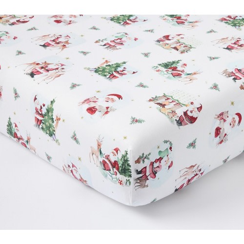 Holly Jolly Santa Organic Crib Fitted Sheet