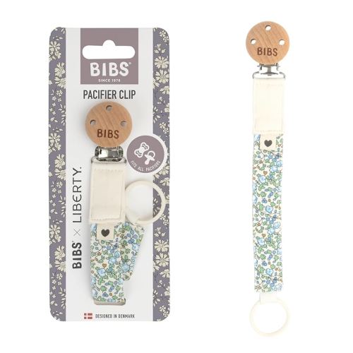 BIBS Pacifier Clip Liberty. Pacifier String. Organic Cotton. Danish Design, Round Nipple, OneSize (0-36 Months), Eloise Ivory
