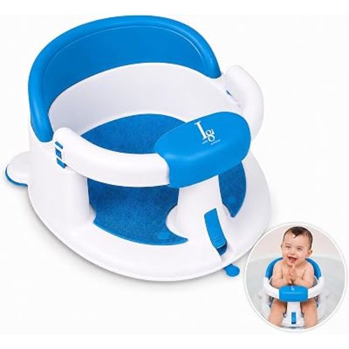 Baby Bath Seat for Babies 6-24 Months, Non Slip Infant Bath Seat with 4 Suction Cups, BPA Free Baby Bathtub Seat, Secure Bath Support Chair for Sit Up Babies, Blue