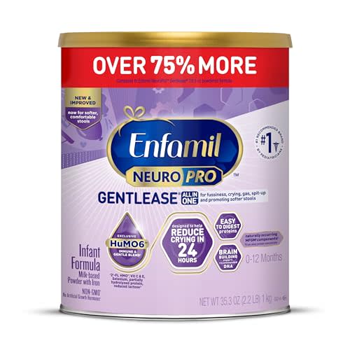 Enfamil NeuroPro Gentlease Baby Formula, Brain Building DHA, HuMO6 Immune Blend, Designed to Reduce Fussiness, Crying, Gas & Spit-up in 24 Hrs, Prebiotics to Promote Softer Stools, Baby Milk, 35.3 oz